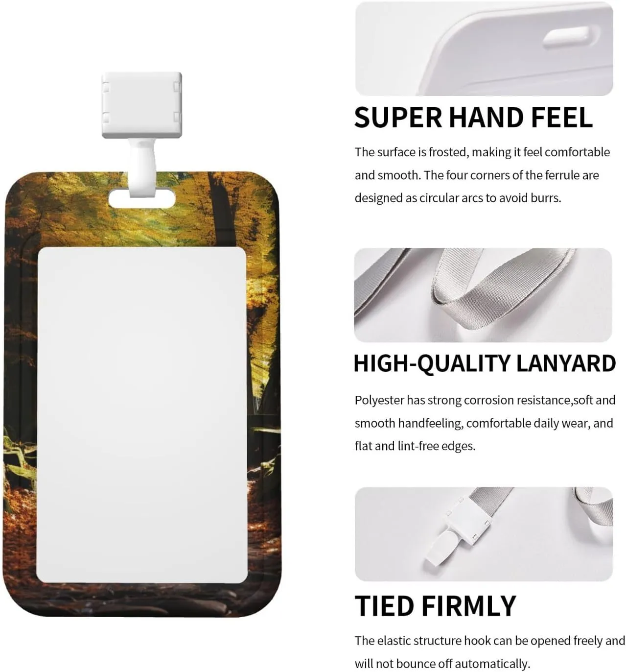 Sliding ID Badge Holder Vertical Plastic Badge Holder with Clear Window Retractable Lanyard Badge Reel Pathway in The Woods Covered ID Card Holder Waterproof Card Protector Cover for Office
