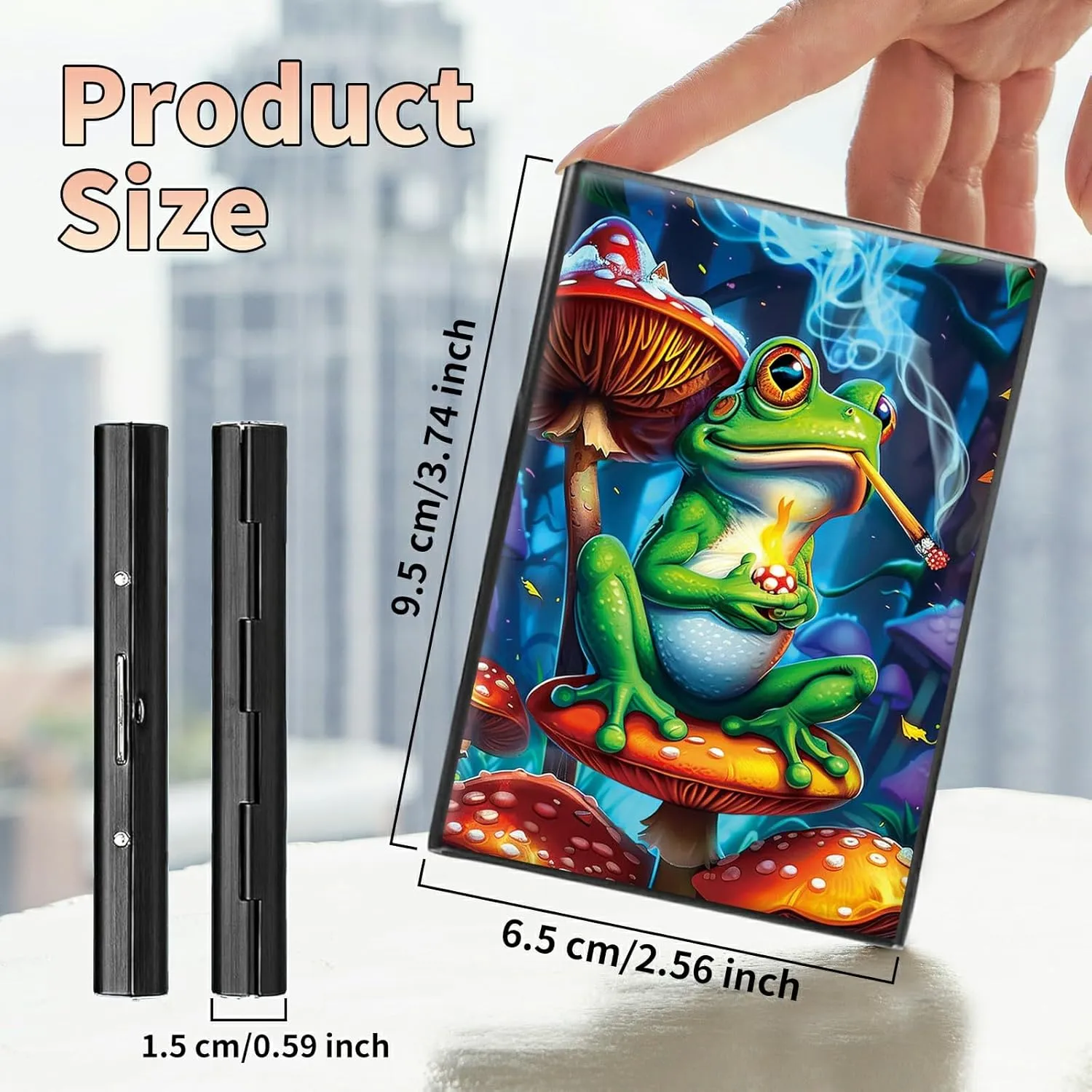 Slim Credit Card Holder, Frog Smoke RFID Blocking Metal Wallet for Men & Women, Aluminum Minimalist Hard Case Pocket-Sized Business Cards Organizer (Fits Up to 10 Cards)