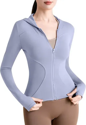 Slim Fit Sun Hoodie Zip Up UV Blocking Jacket for Outdoor Training Long Sleeve Stretchy Top with Thumb Holes