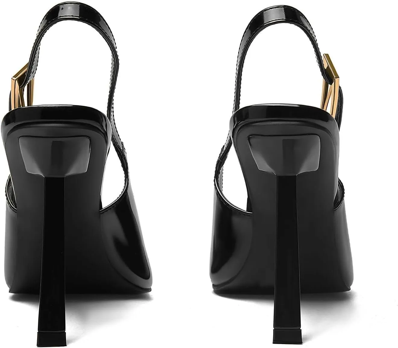 Slingback Pointed Closed Toe Stiletto High Heels Pumps for Women Ankle Strap Metal Buckle Backless Patent Leather Slip-on Banquet Dress Sandals Shoes