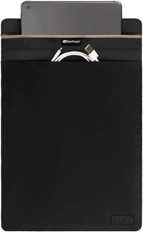 SLNT Faraday Bag Tablet Sleeve with Silent Pocket - Leather or Weatherproof Nylon, Signal Blocking Device Shielding for iPad, Galaxy Tab, Most Tablets, Travel, Privacy (Black Nylon, X-Large)