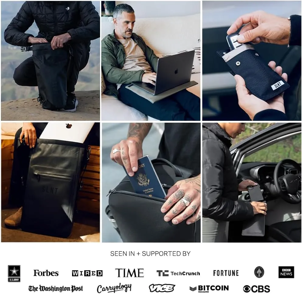 SLNT Faraday Bag Tablet Sleeve with Silent Pocket - Leather or Weatherproof Nylon, Signal Blocking Device Shielding for iPad, Galaxy Tab, Most Tablets, Travel, Privacy (Black Nylon, X-Large)