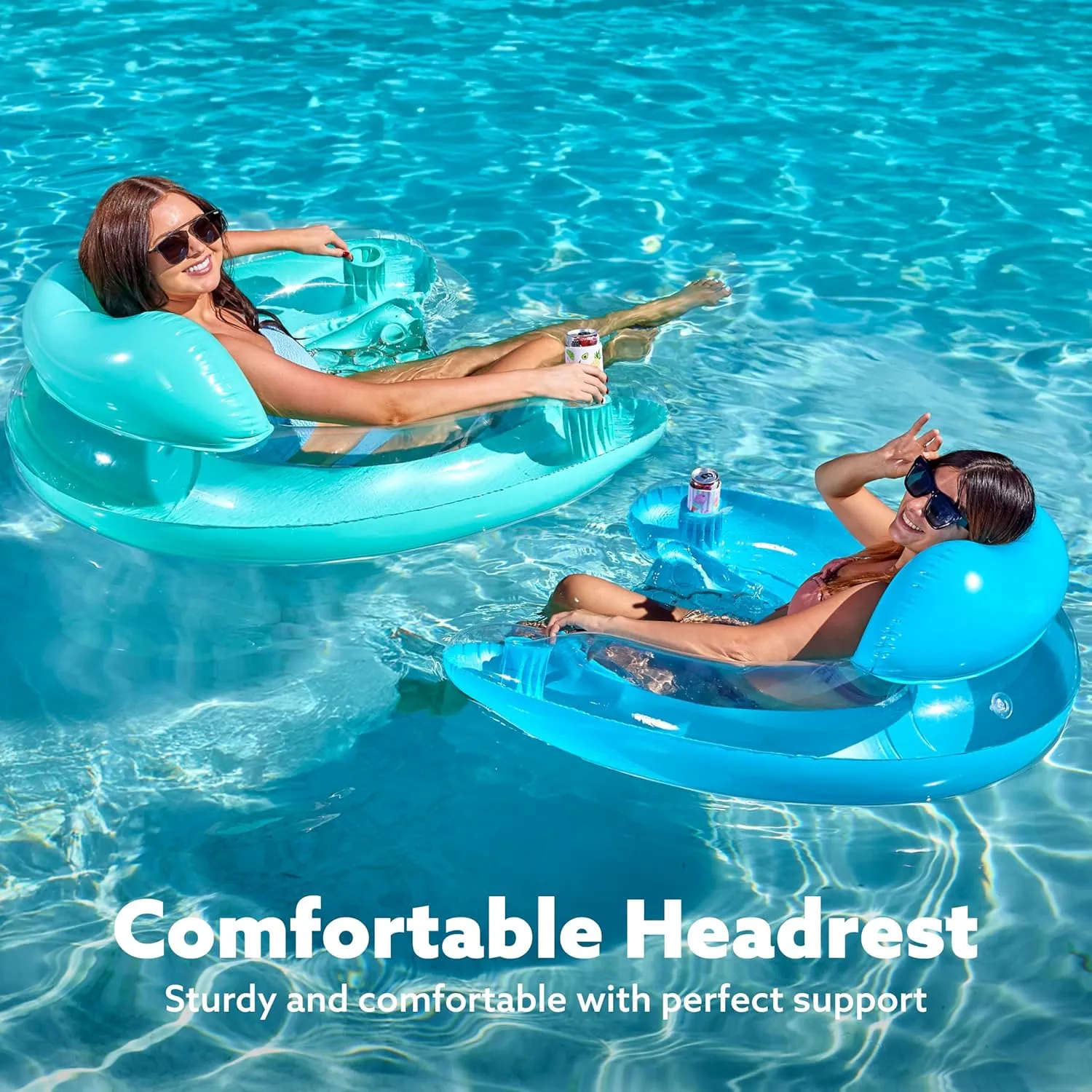 SLOOSH Inflatable Pool Floats Adult,2 Pack Pool Chairs with Cup Holders,Pure Blow up Floats Chair,Hammock Noodle Mat for Relaxing Summer Water Fun Swimming Party Beach