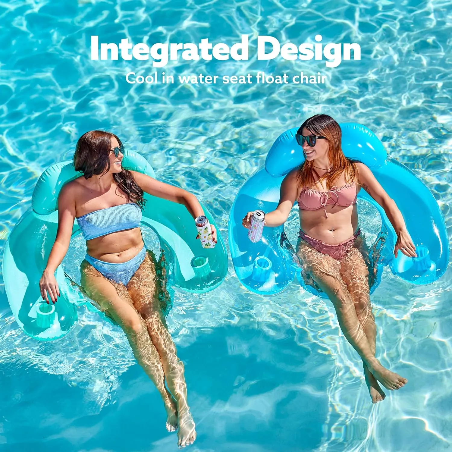 SLOOSH Inflatable Pool Floats Adult,2 Pack Pool Chairs with Cup Holders,Pure Blow up Floats Chair,Hammock Noodle Mat for Relaxing Summer Water Fun Swimming Party Beach