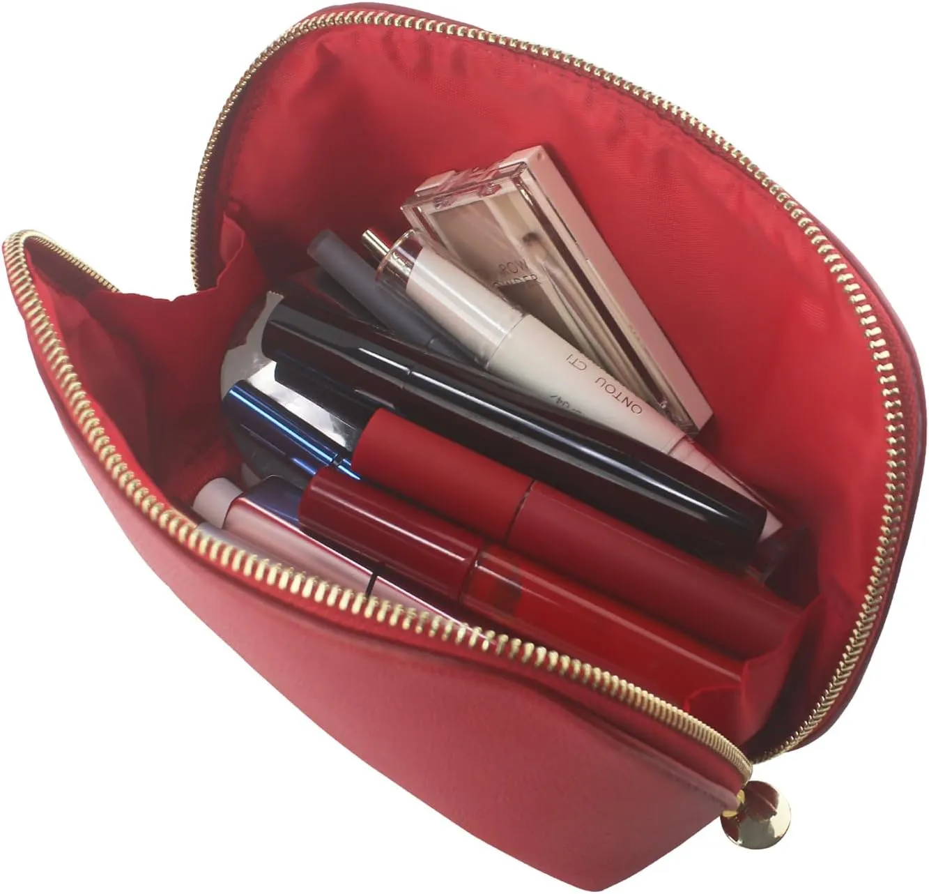 Small Travel Cosmetic Bag Portable Makeup Bag PU Leather Makeup Pouch for Women (PU leather, Red)