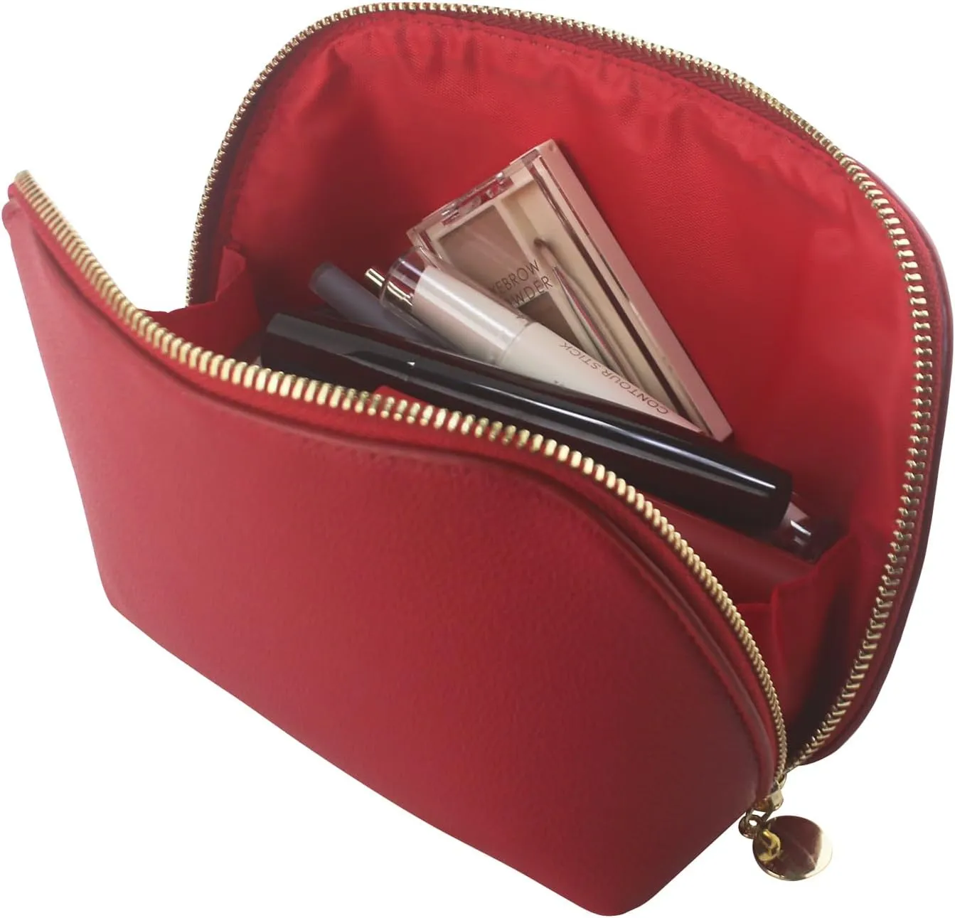 Small Travel Cosmetic Bag Portable Makeup Bag PU Leather Makeup Pouch for Women (PU leather, Red)