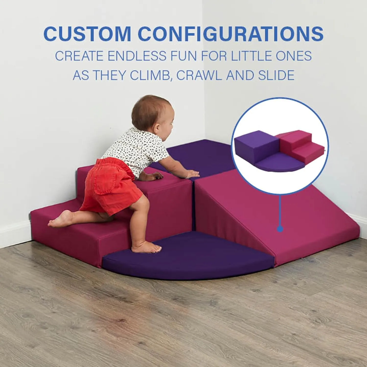 SoftScape Toddler Playtime Corner Climber, Indoor Active Play Structure for Toddlers and Kids, Safe Soft Foam for Crawling and Sliding (4-Piece Set) - Purple/Raspberry, 11619-PURS