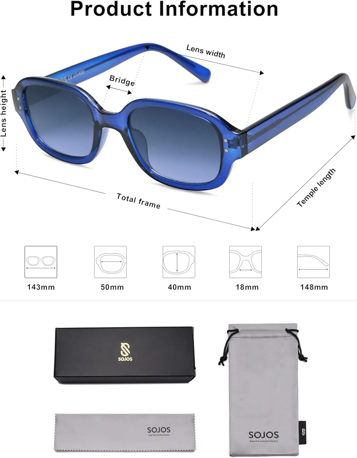 SOJOS Rectangle Sunglasses for Women Vintage Trendy Outdoor Travel Sun Glasses Square Frame SJ2218