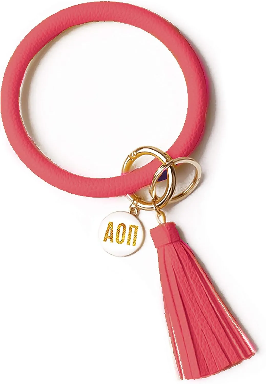 Sorority Shop AOP Bangle Keychain - Alpha Omicron Pi Red Ring Keychain with Engraved Disc