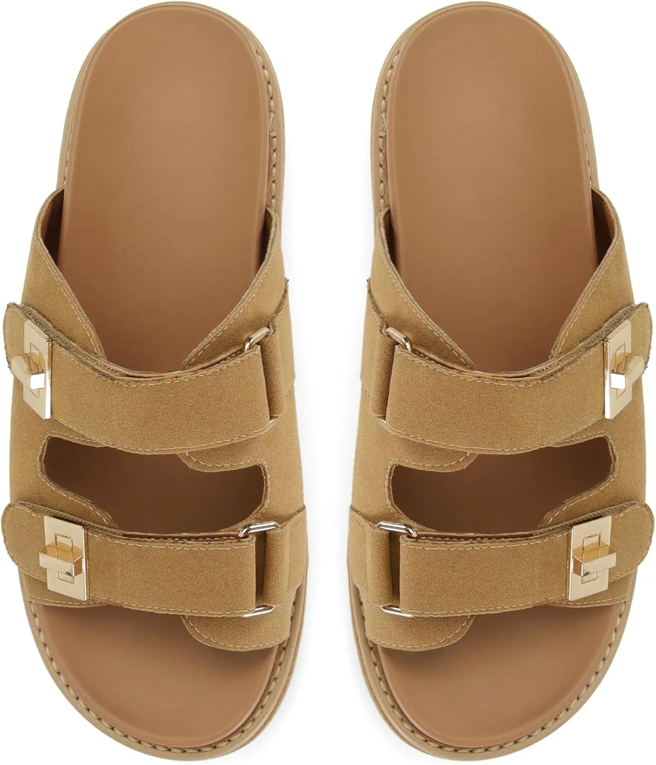 SOVANYOU Platform Sandals for Women Comfortable Summer Beach Sandal Slip on Platform Slides Double Buckle Casual Vacation Shoes