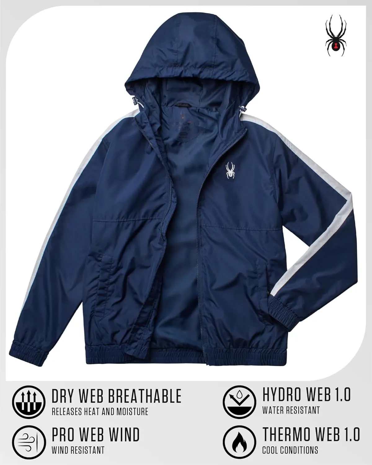 Spyder Mens Windbreaker Jacket - Lightweight Wind & Water-Resistant Hooded Zip Up Jacket for Travel Running Golf & Daily Wear