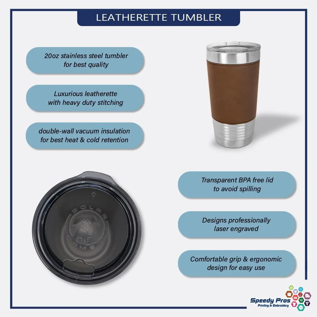 Stainless-Steel Leather Travel Mug Tumbler 20 Ounces Jepers Creepers Engraved Thermal Coffee Cup Brown