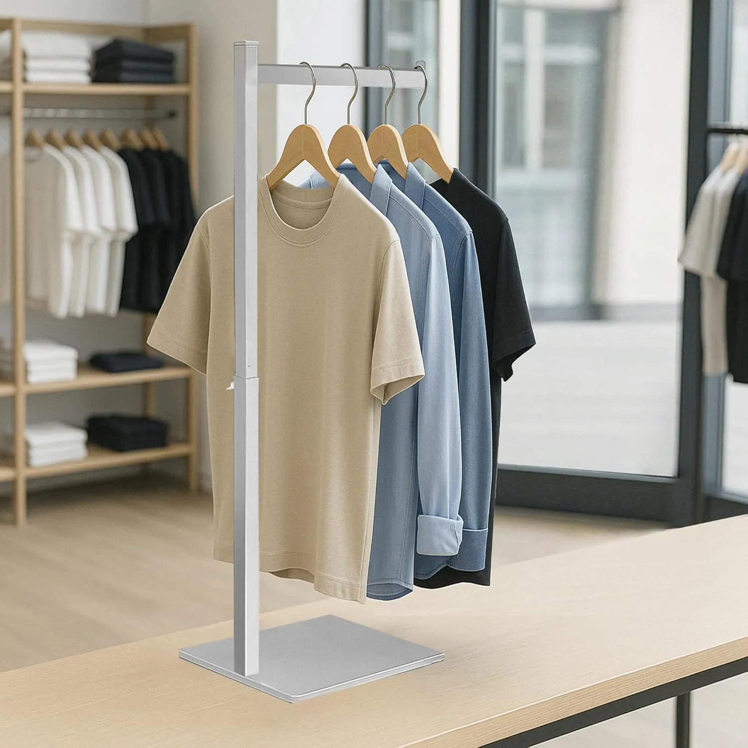 Standing Clothes Rack, Adjustable Clothes Hanger Stand, Metal Clothes Rack, Clothing Display Rack, Garment Display Stand for Thrift Shops and Retail Store, Silver, 2Pack