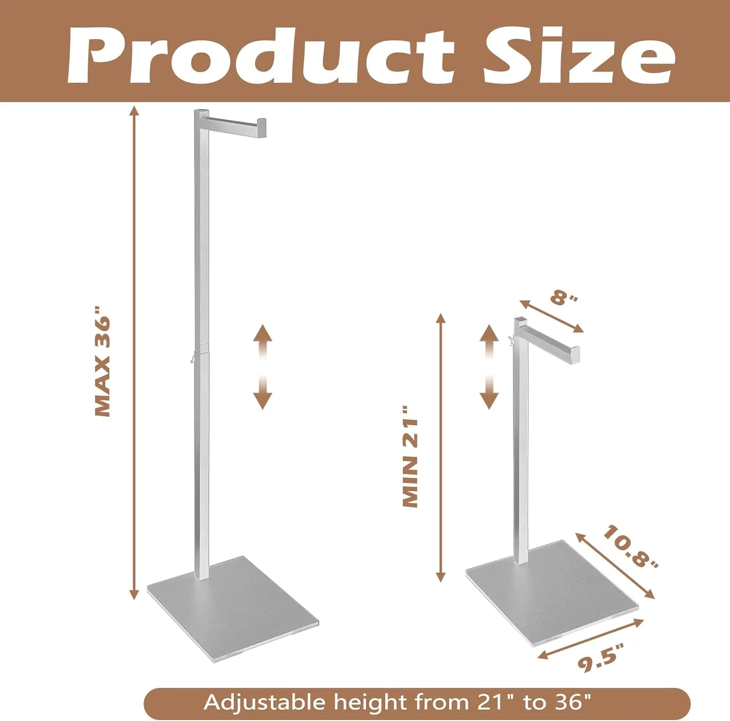 Standing Clothes Rack, Adjustable Clothes Hanger Stand, Metal Clothes Rack, Clothing Display Rack, Garment Display Stand for Thrift Shops and Retail Store, Silver, 2Pack
