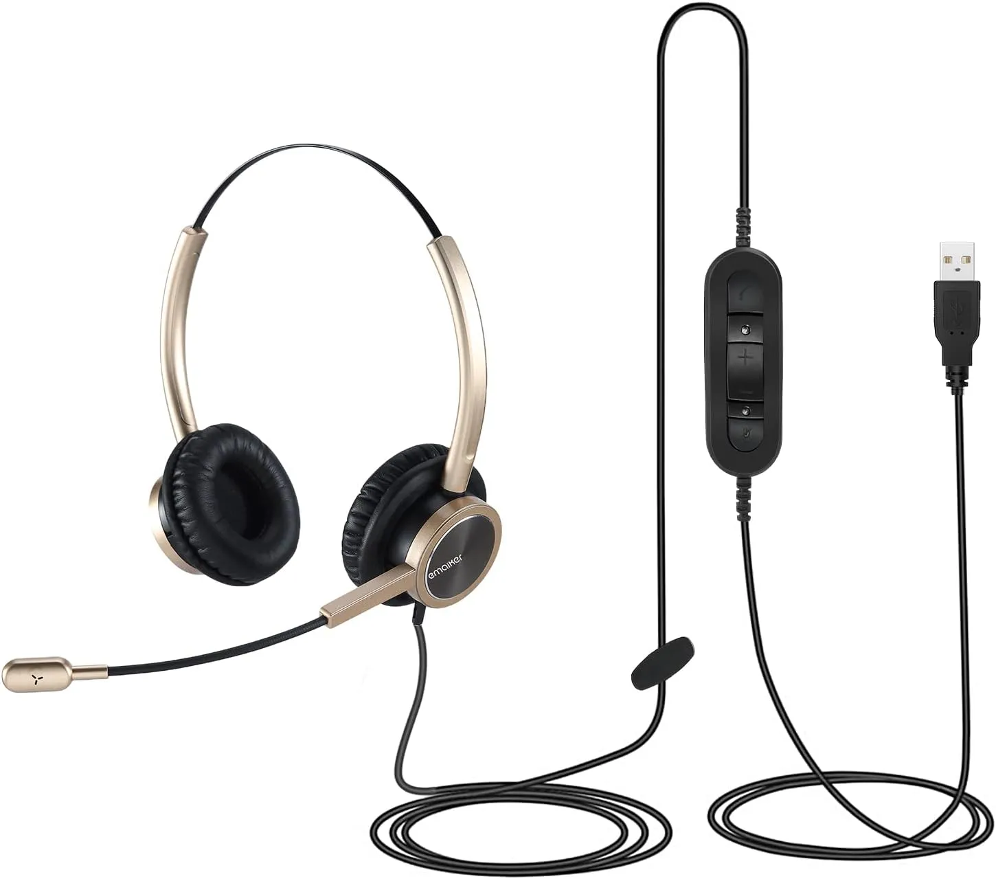 Stereo Over The Head USB Headset with Noise-Canceling Microphone for PC, Lightweight USB Headphones for Call Center Office Work from Home, for Skype Teams Zoom WebEx Ringcentral Softphone Dictation