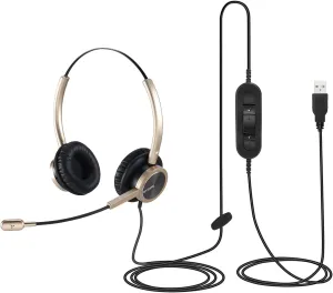 Stereo Over The Head USB Headset with Noise-Canceling Microphone for PC, Lightweight USB Headphones for Call Center Office Work from Home, for Skype Teams Zoom WebEx Ringcentral Softphone Dictation