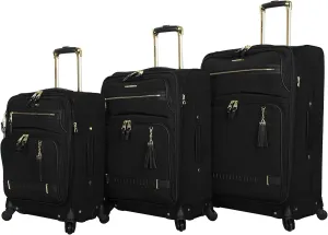 Steve Madden Designer Luggage Collection - 3 Piece Softside Expandable Lightweight Spinner Suitcase Set - Travel Set includes 20 Inch Carry on, 24 Inch & 28-Inch Checked Suitcases (Black Grey)