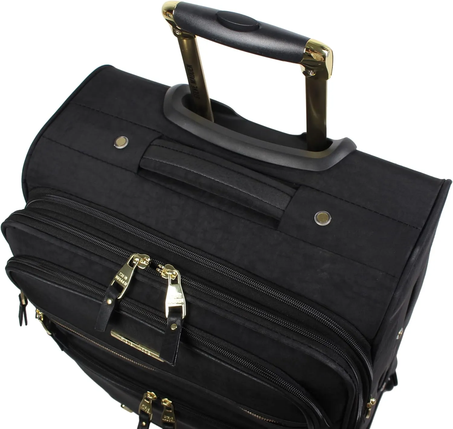 Steve Madden Designer Luggage Collection - 3 Piece Softside Expandable Lightweight Spinner Suitcase Set - Travel Set includes 20 Inch Carry on, 24 Inch & 28-Inch Checked Suitcases (Black Grey)