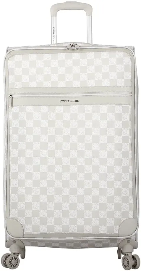 Steve Madden Designer Luggage Collection - 3 Piece Softside Expandable Lightweight Spinner Suitcase Set - Travel Set includes 20 Inch Carry on, 24 Inch & 28-Inch Checked Suitcases (Chalet Light Grey)