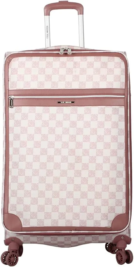 Steve Madden Designer Luggage Collection - 3 Piece Softside Expandable Lightweight Spinner Suitcase Set - Travel Set includes 20 Inch Carry on, 24 Inch & 28-Inch Checked Suitcases (Chalet Pink)