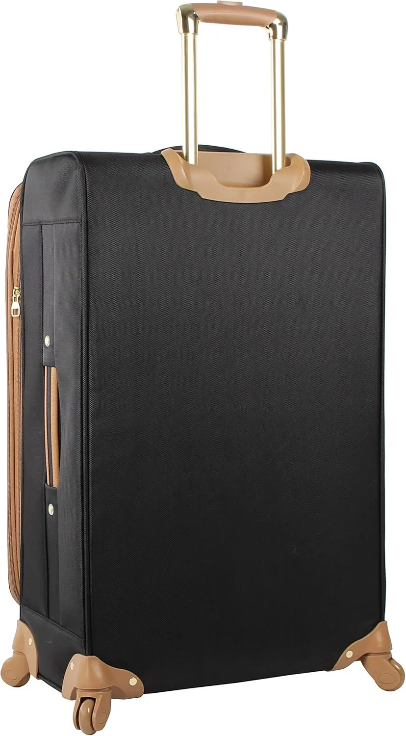 Steve Madden Designer Luggage Collection - 3 Piece Softside Expandable Lightweight Spinner Suitcase Set - Travel Set includes 20 Inch Carry on, 24 Inch & 28-Inch Checked Suitcases (Harlo Black)