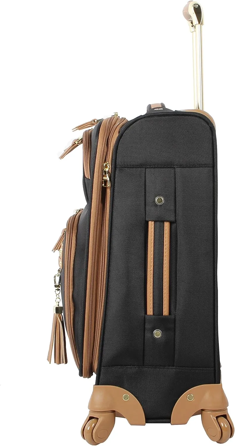 Steve Madden Designer Luggage Collection - 3 Piece Softside Expandable Lightweight Spinner Suitcase Set - Travel Set includes 20 Inch Carry on, 24 Inch & 28-Inch Checked Suitcases (Harlo Black)