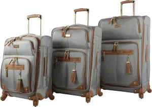 Steve Madden Designer Luggage Collection - 3 Piece Softside Expandable Lightweight Spinner Suitcase Set - Travel Set includes 20 Inch Carry on, 24 Inch & 28-Inch Checked Suitcases (Harlo Gray)