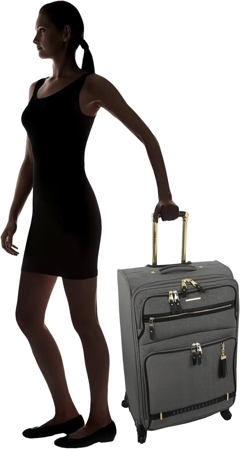 Steve Madden Designer Luggage Collection - 3 Piece Softside Expandable Lightweight Spinner Suitcase Set - Travel Set includes 20 Inch Carry on, 24 Inch & 28-Inch Checked Suitcases (PEEK-A-BOO Grey)