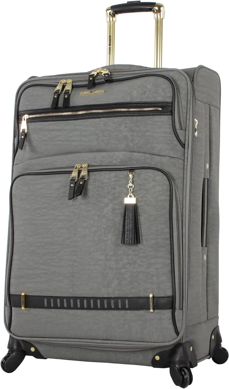 Steve Madden Designer Luggage Collection - 3 Piece Softside Expandable Lightweight Spinner Suitcase Set - Travel Set includes 20 Inch Carry on, 24 Inch & 28-Inch Checked Suitcases (PEEK-A-BOO Grey)