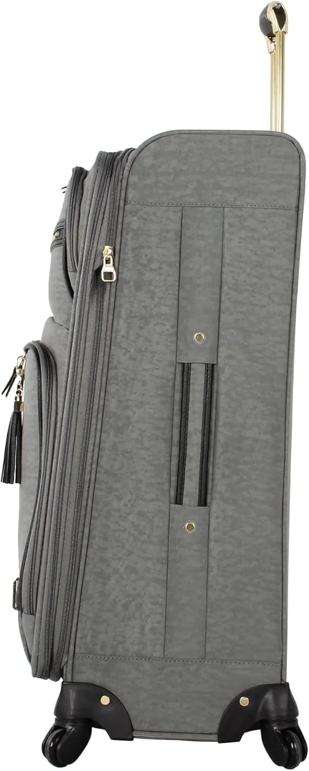 Steve Madden Designer Luggage Collection - 3 Piece Softside Expandable Lightweight Spinner Suitcase Set - Travel Set includes 20 Inch Carry on, 24 Inch & 28-Inch Checked Suitcases (PEEK-A-BOO Grey)