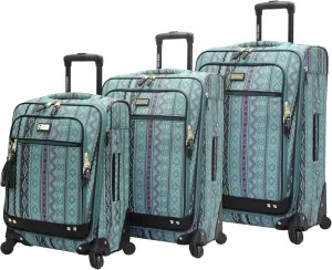 Steve Madden Designer Luggage Collection - 3 Piece Softside Expandable Lightweight Spinner Suitcase Set - Travel Set includes 20 Inch Carry on, 24 Inch & 28-Inch Checked Suitcases (Print/Teal)