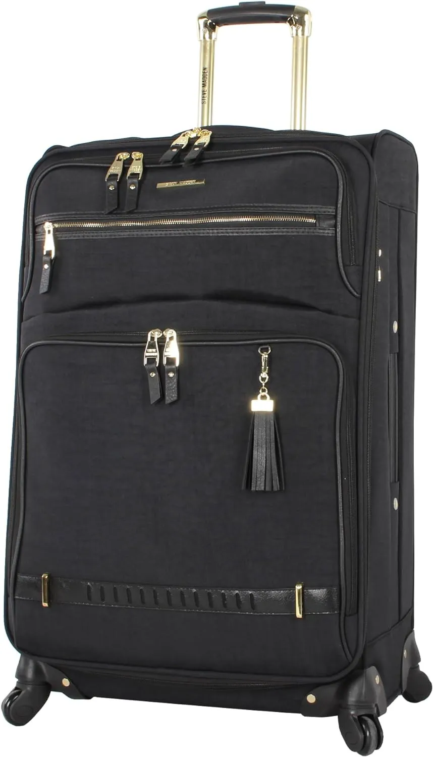 Steve Madden Designer Luggage Collection - 3 Piece Softside Expandable Lightweight Spinner Suitcase Set - Travel Set Includes an Under Seat Bag, 20-Inch Carry on and 28-Inch Checked Suitcase,