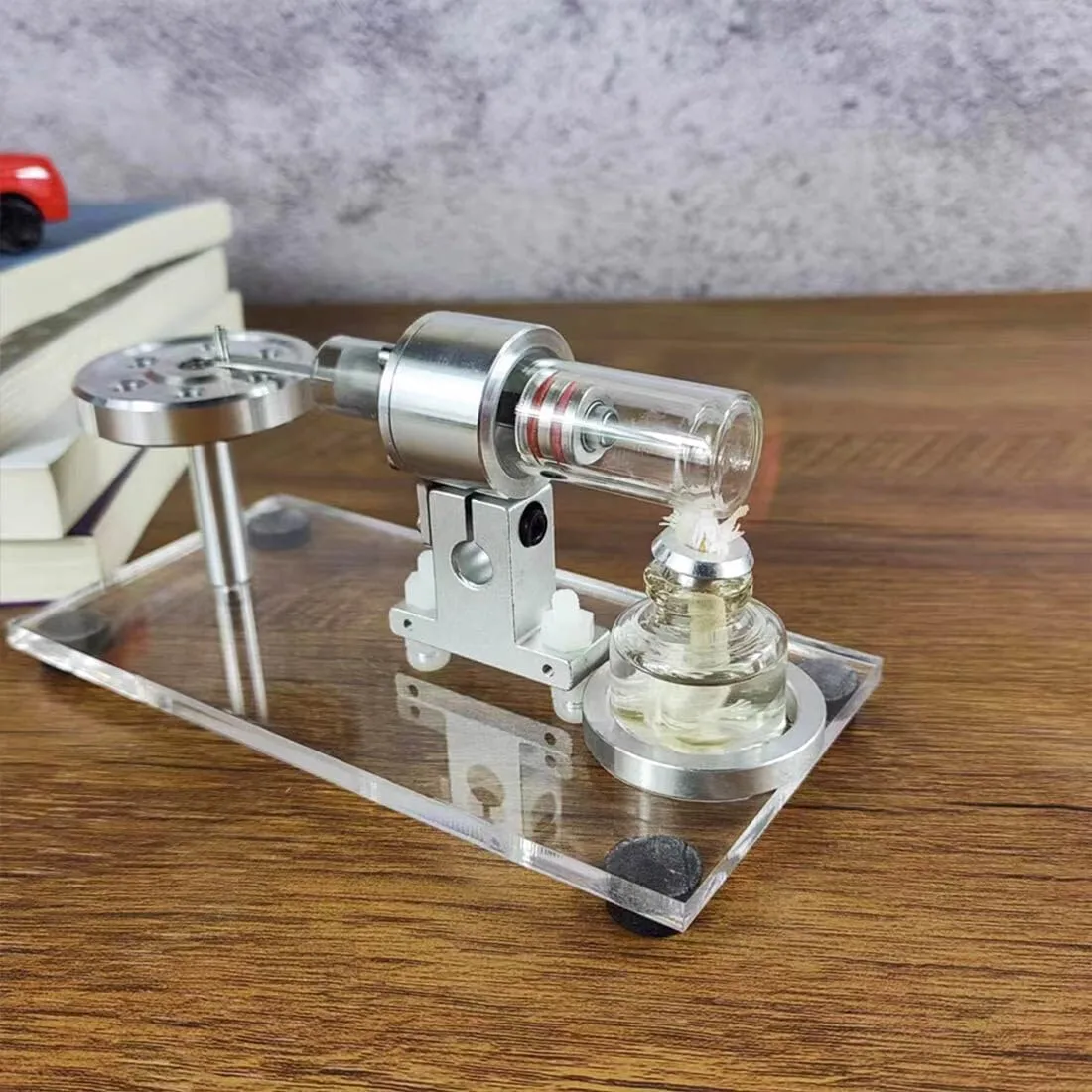 Stirling Engine Model Kit, STL-HS Beta Horizontal Hot Air Stirling Engine with Metal Flywheel for Physical Science Experiment Display