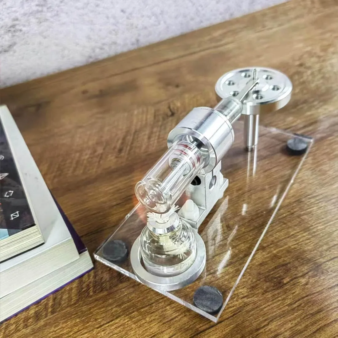 Stirling Engine Model Kit, STL-HS Beta Horizontal Hot Air Stirling Engine with Metal Flywheel for Physical Science Experiment Display