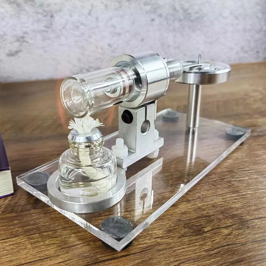 Stirling Engine Model Kit, STL-HS Beta Horizontal Hot Air Stirling Engine with Metal Flywheel for Physical Science Experiment Display