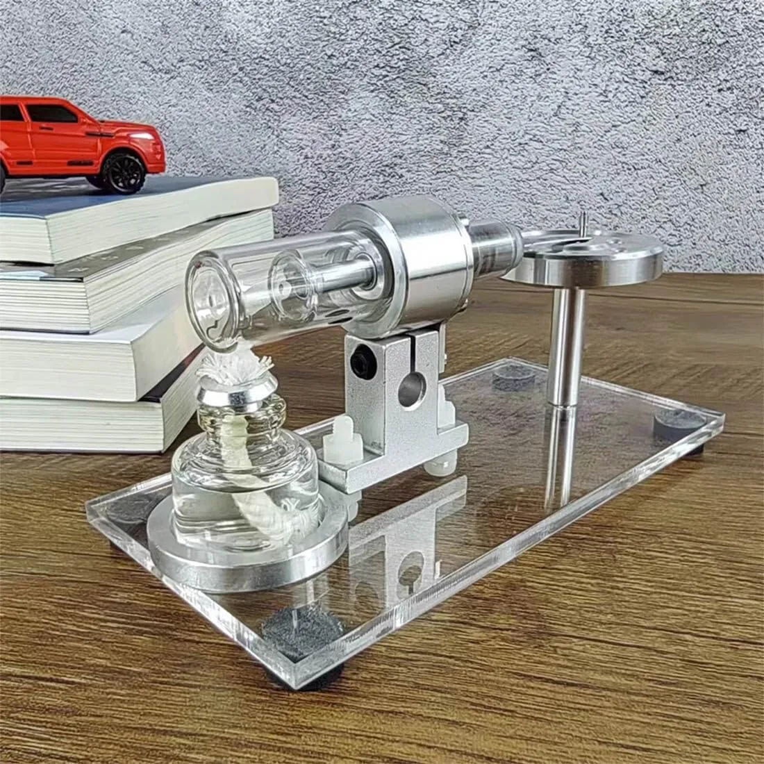 Stirling Engine Model Kit, STL-HS Beta Horizontal Hot Air Stirling Engine with Metal Flywheel for Physical Science Experiment Display