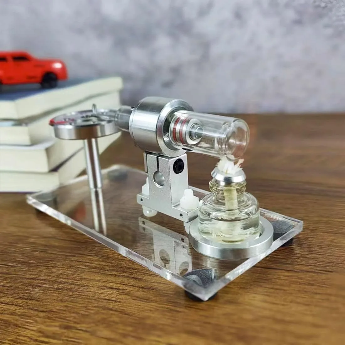 Stirling Engine Model Kit, STL-HS Beta Horizontal Hot Air Stirling Engine with Metal Flywheel for Physical Science Experiment Display