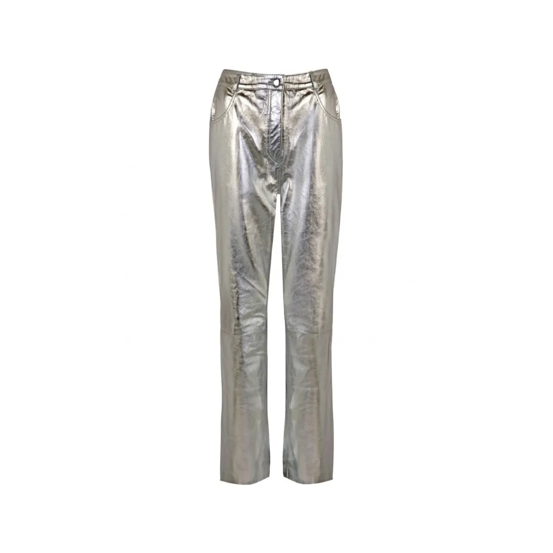 Straight Leg silver leather pants