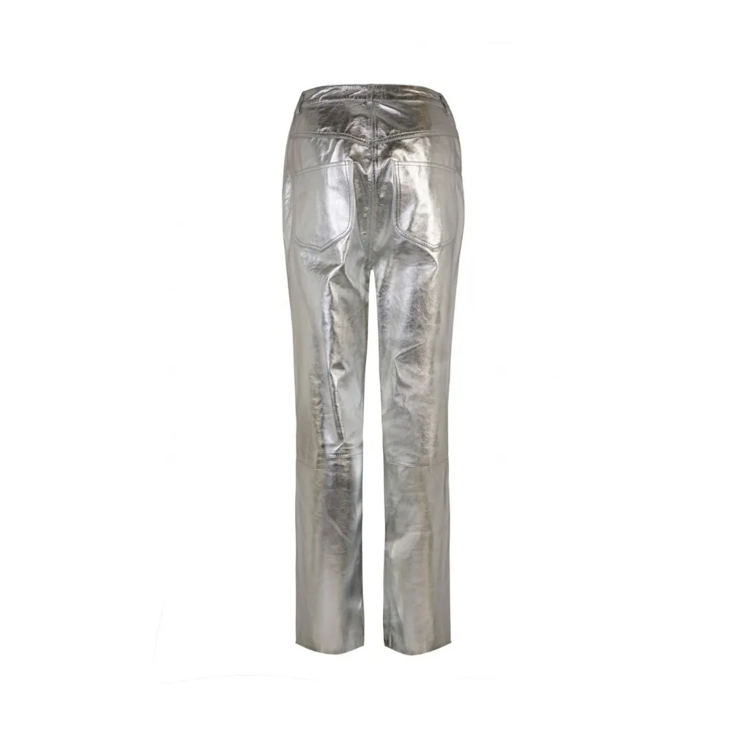 Straight Leg silver leather pants