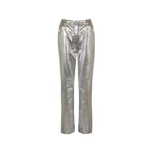 Straight Leg silver leather pants
