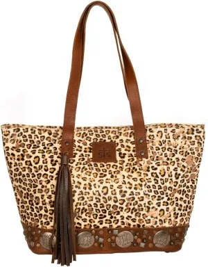 STS Ranchwear Womens Great Plains Classic Leopad Print Leather Shoulder Tote Bag OS