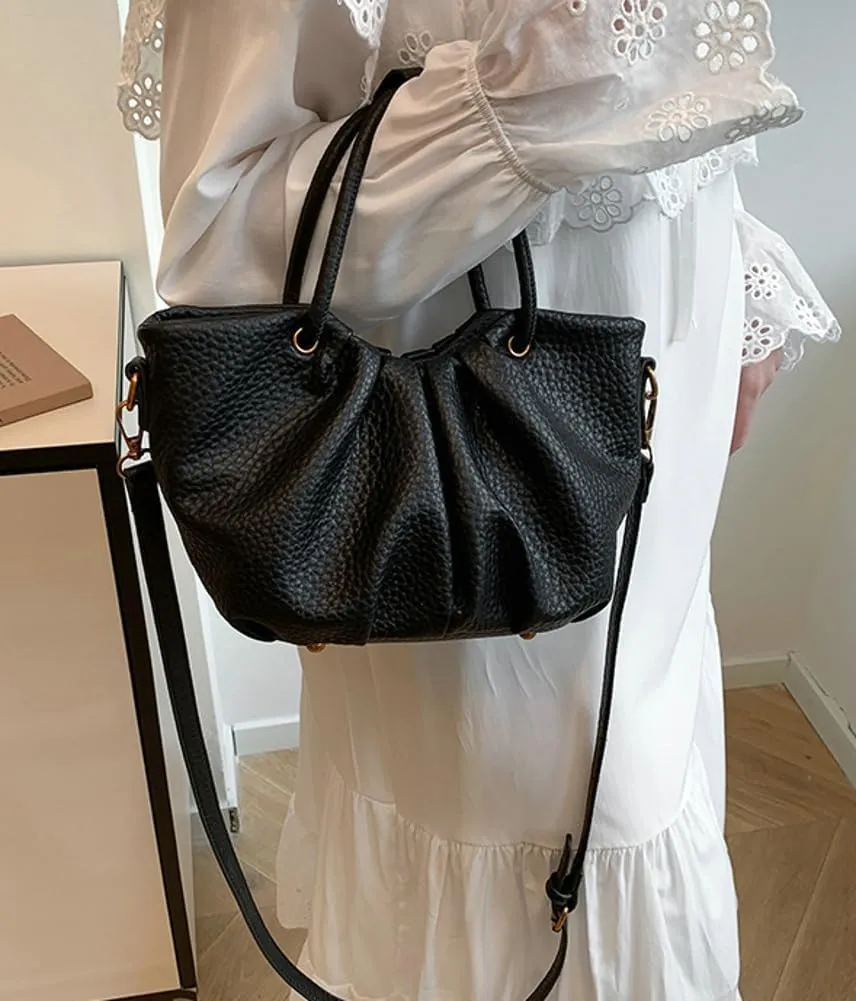 Stylish Senior Bucket Bag Simple Texture Cross Body Bag for Women PU Leather Handbag for Outdoor Trendy 2025