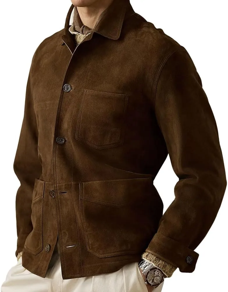 Suede Leather Jacket Men – Real Lambskin Suede Casual Leather Jackets For Men - Mens Suede Jacket