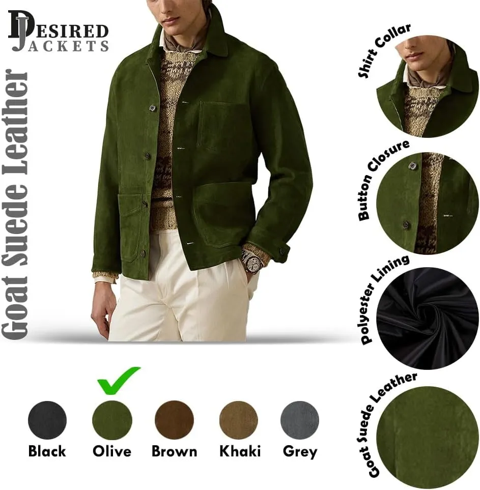 Suede Leather Jacket Men – Real Lambskin Suede Casual Leather Jackets For Men - Mens Suede Jacket