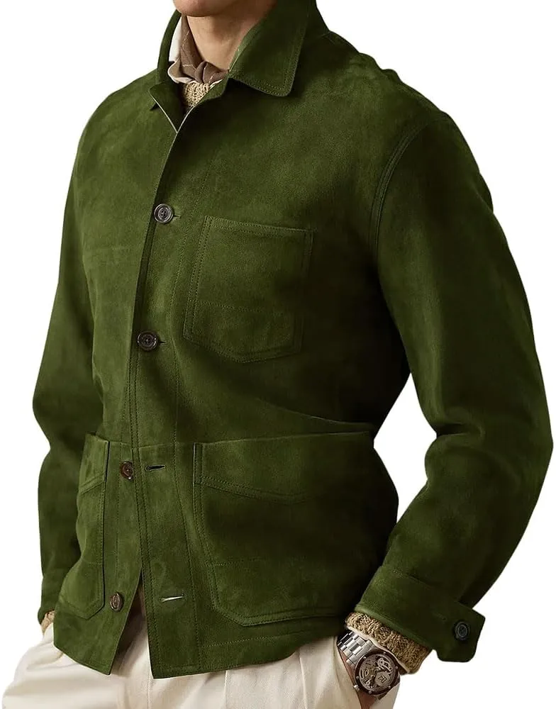 Suede Leather Jacket Men – Real Lambskin Suede Casual Leather Jackets For Men - Mens Suede Jacket