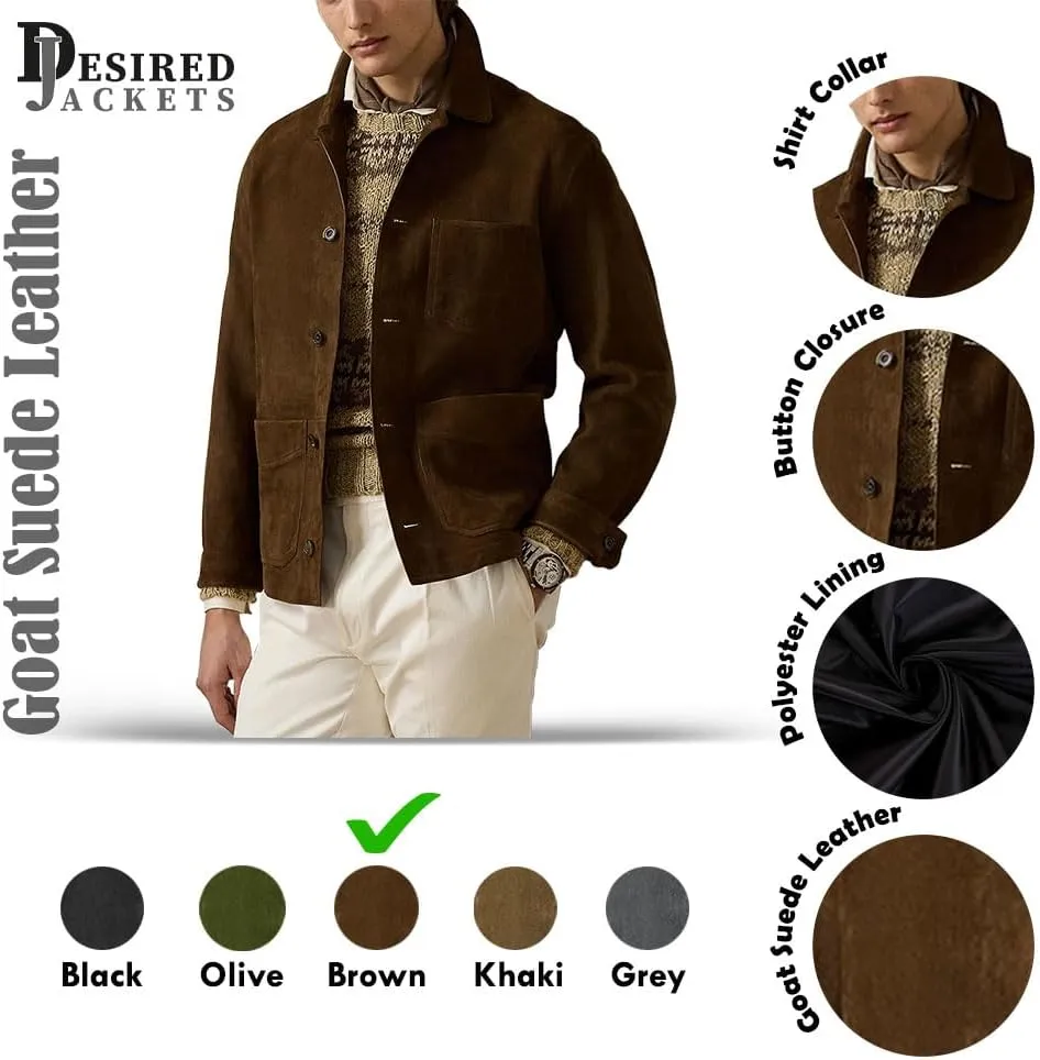 Suede Leather Jacket Men – Real Lambskin Suede Casual Leather Jackets For Men - Mens Suede Jacket