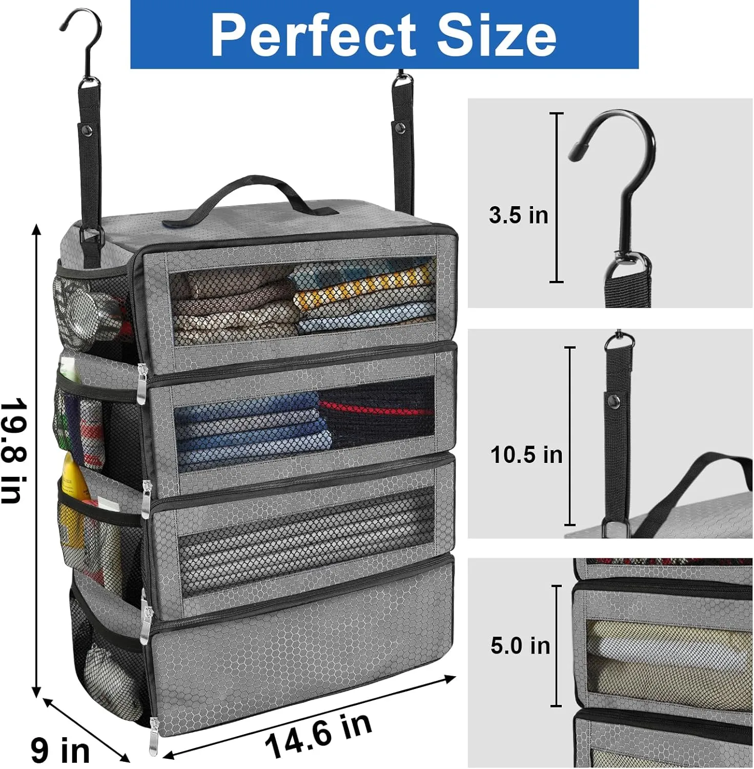 Suitcase Organizer, Travel Luggage Organizer Portable Hanging Travel Shelves Collapsible Hanging Packing Cubes for Carry on Suitcase
