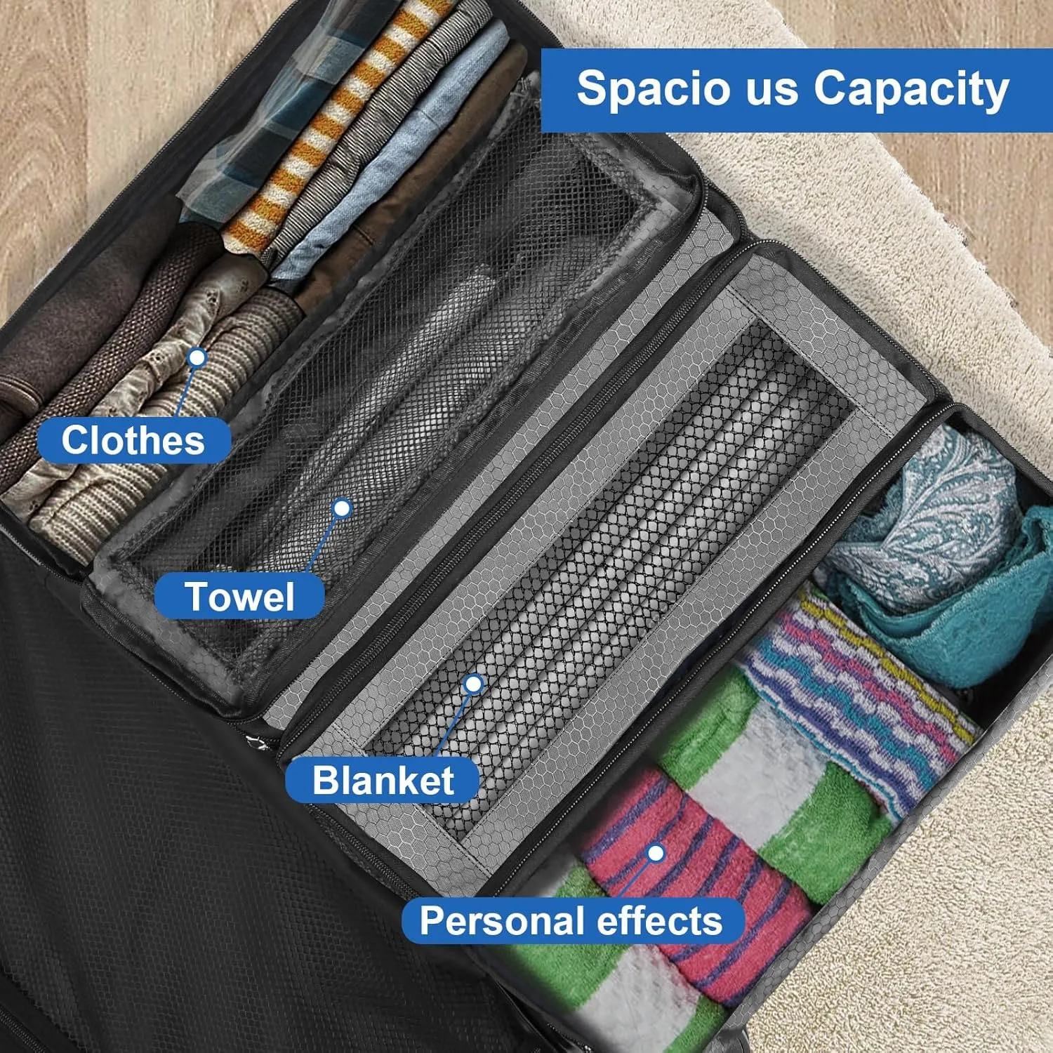 Suitcase Organizer, Travel Luggage Organizer Portable Hanging Travel Shelves Collapsible Hanging Packing Cubes for Carry on Suitcase