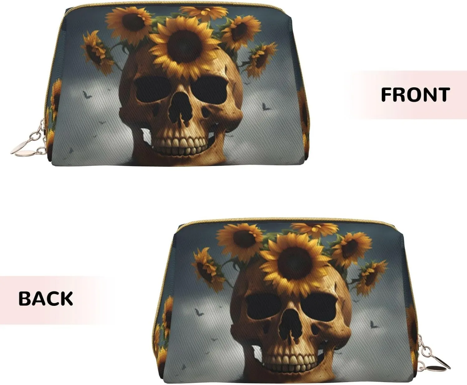 Sunflower Halloween Skull Toiletry Pouch, Travel-Friendly Makeup Organizer For Makeup Brushes, Lipsticks