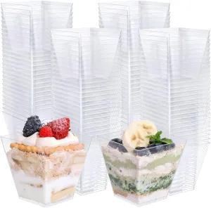 supernal 8oz Square Plastic Dessert Cups,Disposable Plastic Cups,Clear Dessert Cups 100pcs,Plastic Parfait Appetizer Cups Perfect for Birthday,Party,Wedding, RC315-1